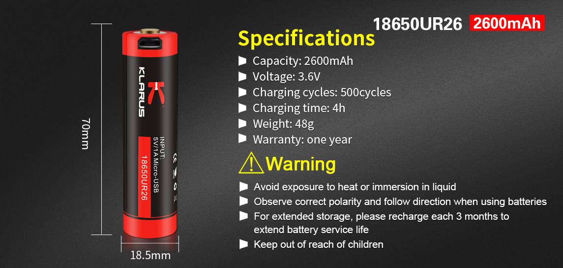 ΜΠΑΤΑΡΙΑ KLARUS 18650 UR26 2600mAh